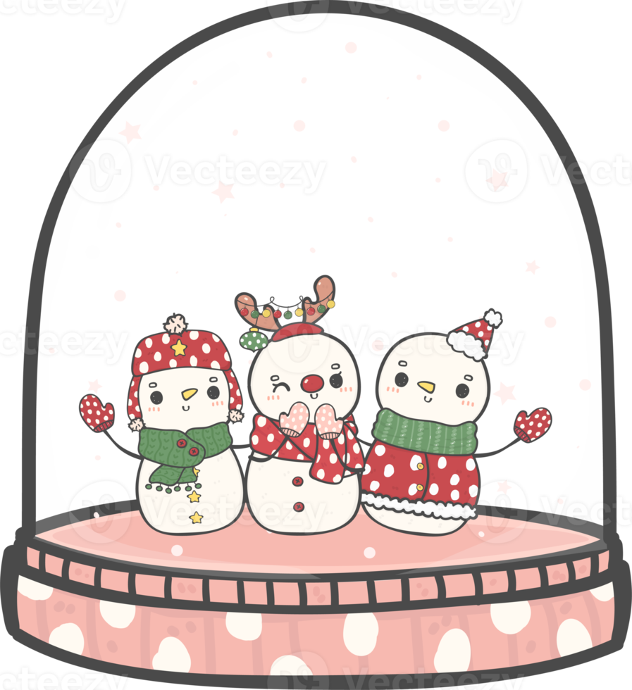 cute Christmas snowman in snow globe cane decoration cartoon doodle hand drawing png