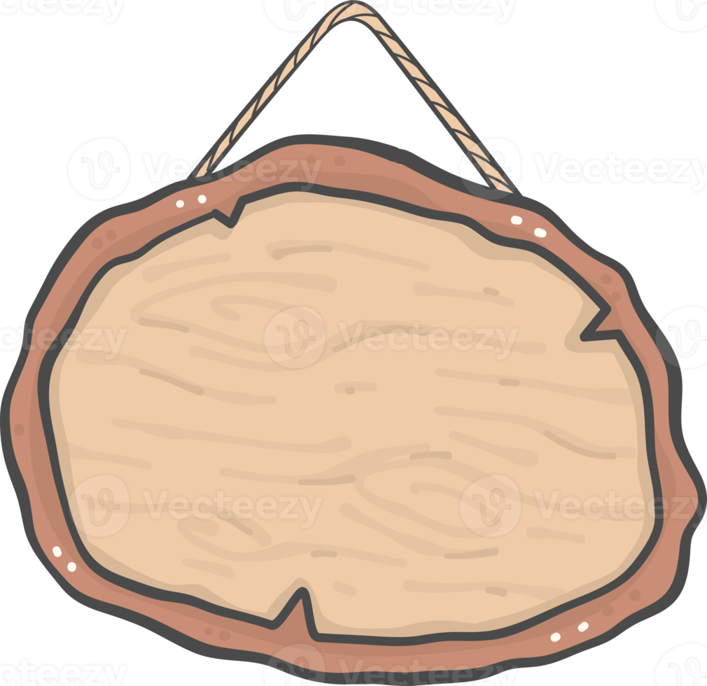 panneau de signalisation en bois brun forme ronde suspendu dessin de dessin animé simple doodle png