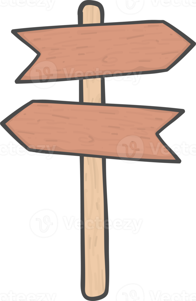 twee bruin houten teken bord pijl vorm Aan pool stok gemakkelijk tekening tekenfilm tekening png