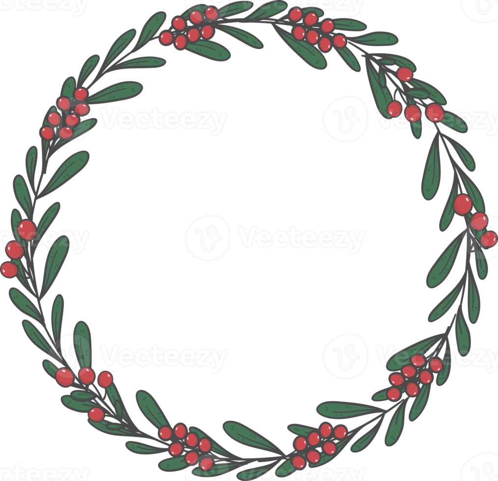 cute doodle Christmas wreath hand drawn png