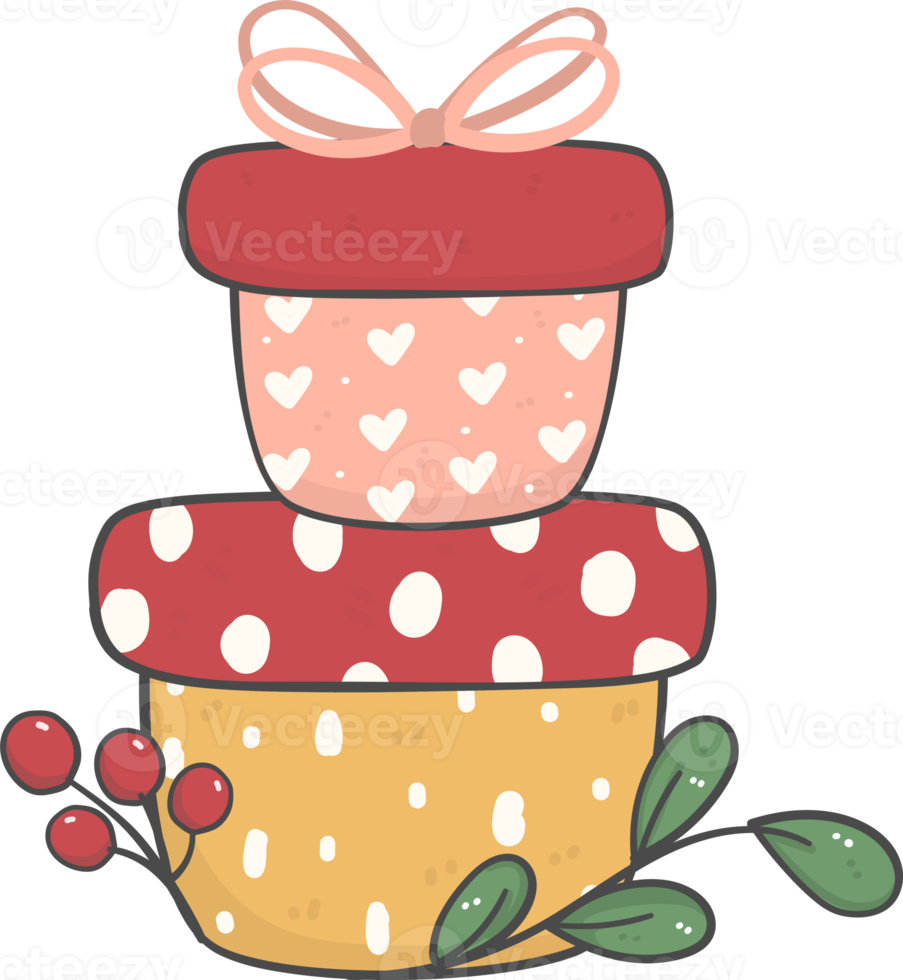 cute stacked of Christmas gift boxes cartoon doodle hand drawn png