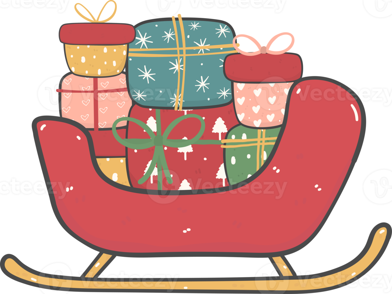 cute Christmas santa sleigh cartoon doodle hand drawn png