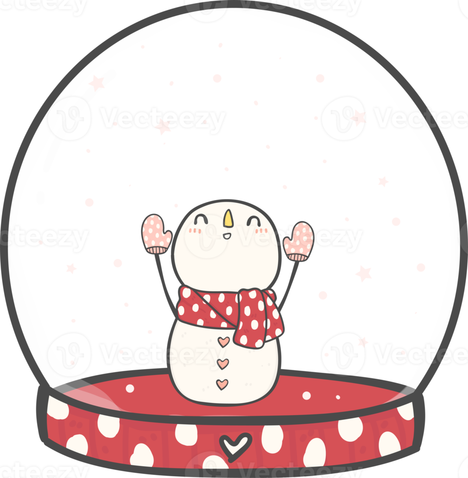 carino Natale pupazzo di neve nel neve globo canna decorazione cartone animato scarabocchio mano disegno png