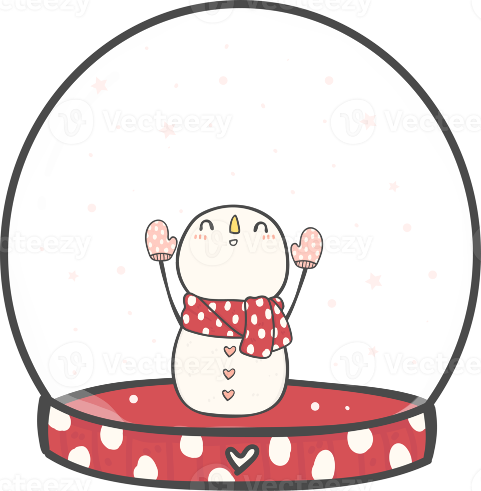 cute Christmas snowman in snow globe cane decoration cartoon doodle hand drawing png