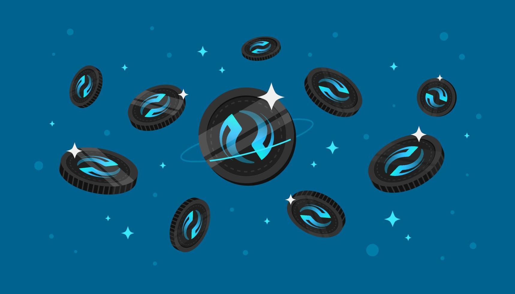 Injective Protocol coins falling from the sky. INJ cryptocurrency concept banner background. vector