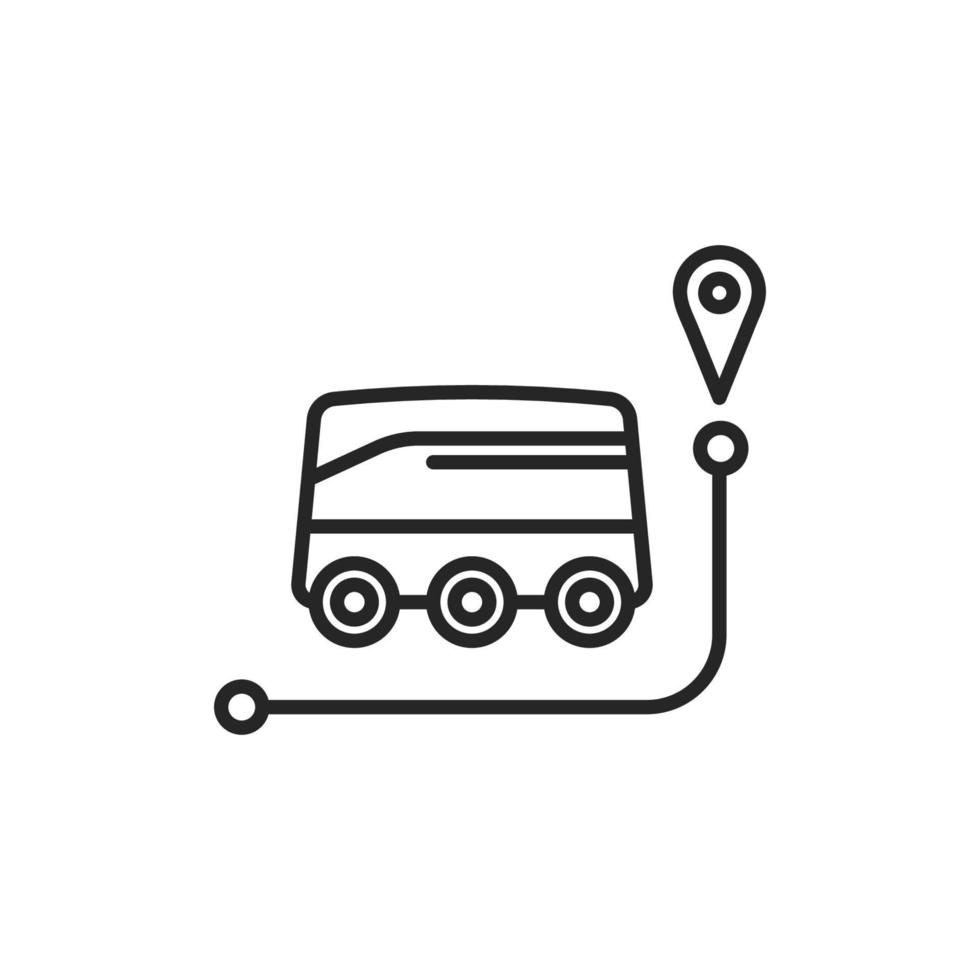 Electric automated delivery robot on the way line icon isolated on white background. vector