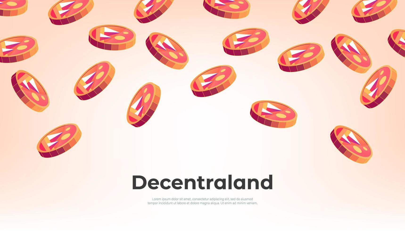 Decentraland coin falling from the sky. MANA cryptocurrency concept banner background. vector