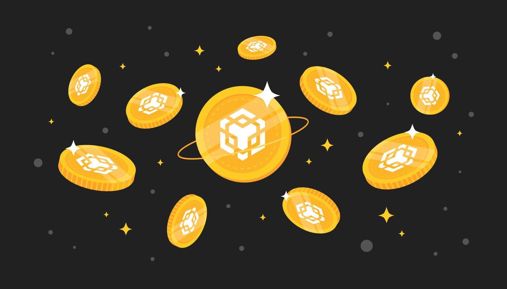 Binance Coin coins falling from the sky. BNB cryptocurrency concept banner background. vector