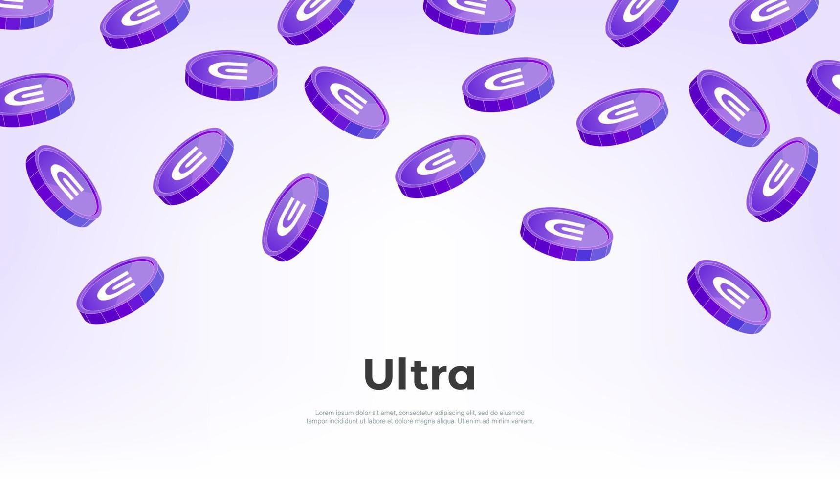 Ultra coin falling from the sky. UOS cryptocurrency concept banner background. vector