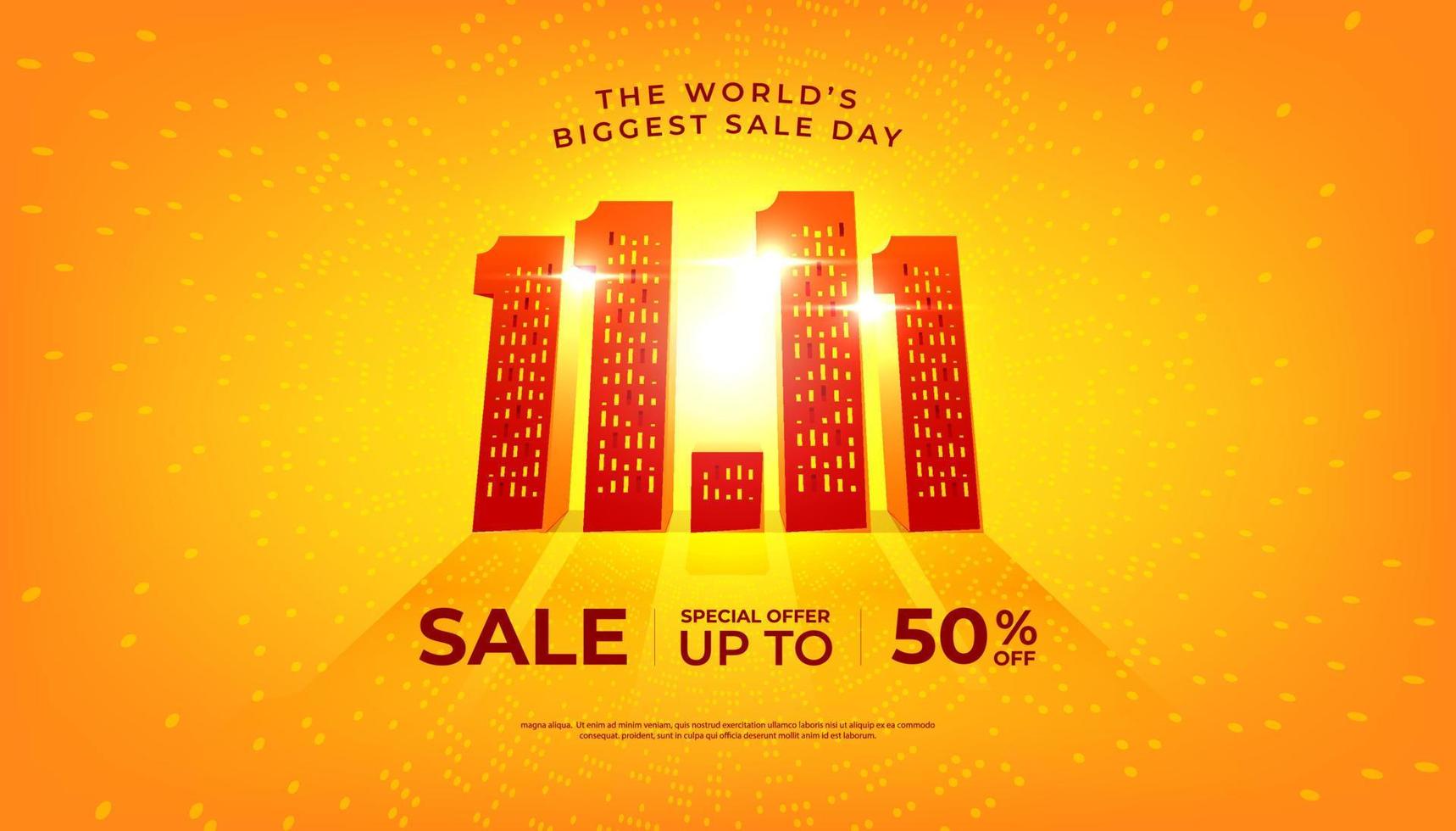 11.11 Hot sale with building number concept banner template design for social media and website. vector
