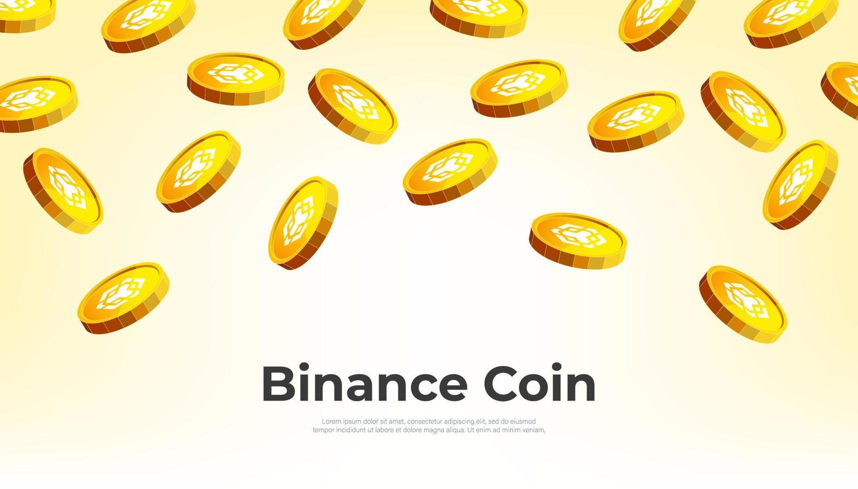 Gold Binance Coin falling from the sky. BNB cryptocurrency concept banner background. vector