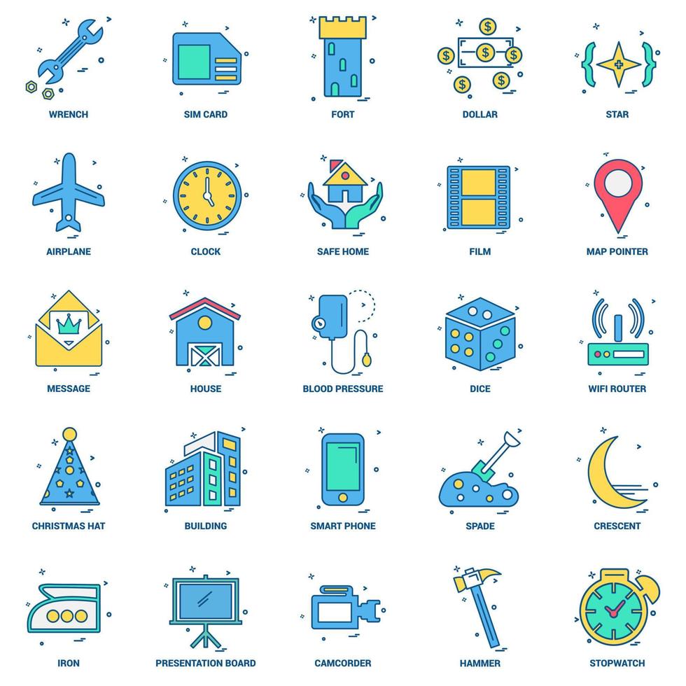 25 conjunto de iconos de color plano de mezcla de concepto de negocio vector