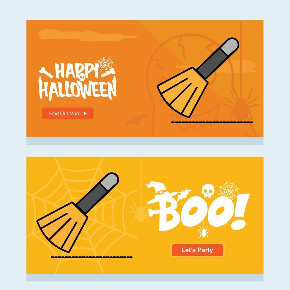 Happy Halloween invitation design with broom vector