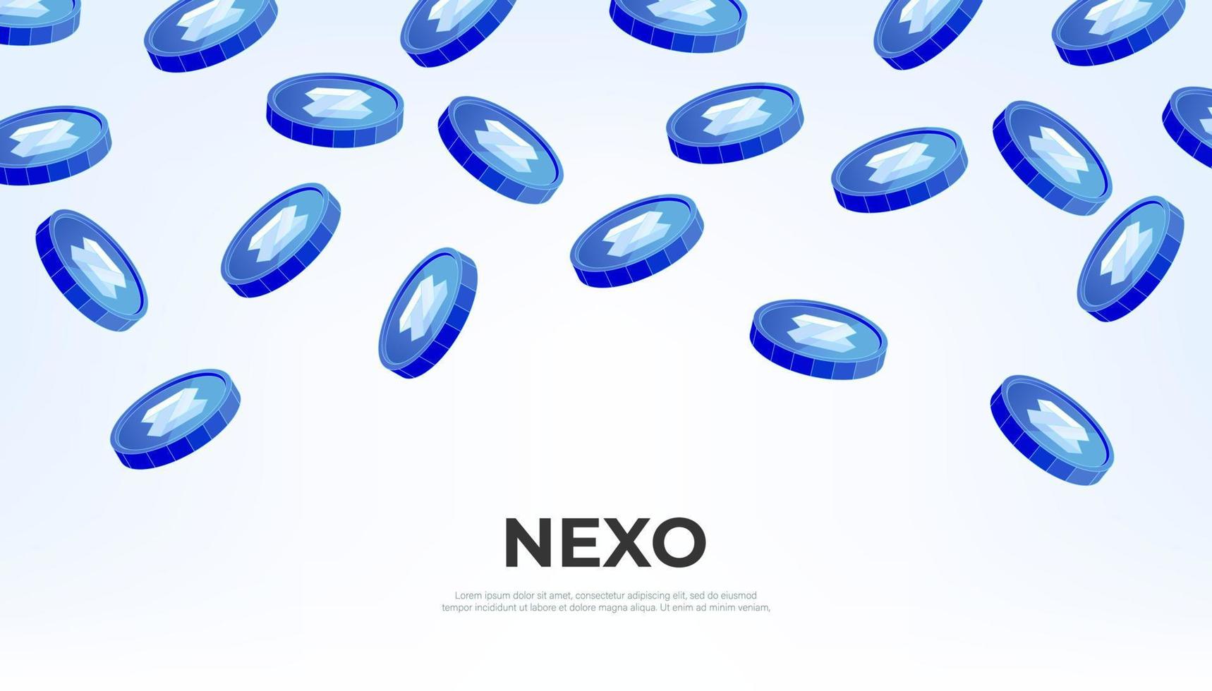 NEXO coin falling from the sky. NEXO cryptocurrency concept banner background. vector