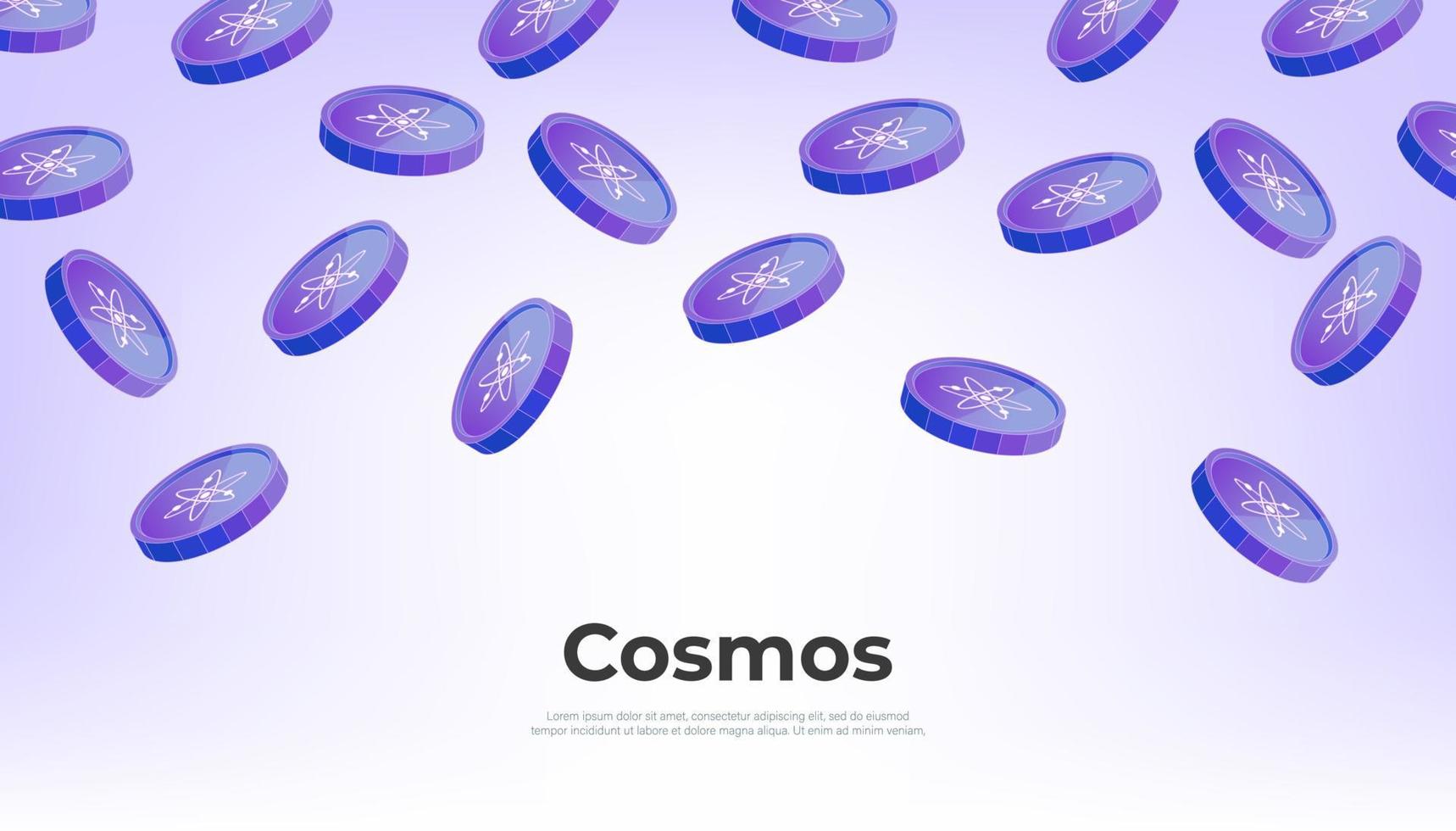 Cosmos coin falling from the sky. ATOM cryptocurrency concept banner background. vector
