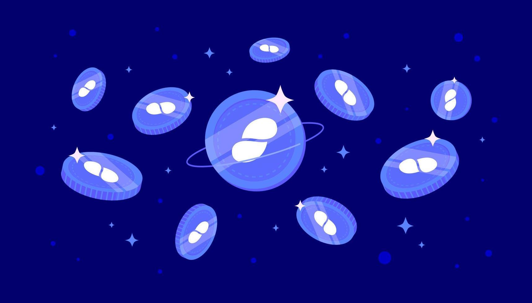 Status coins falling from the sky. SNT cryptocurrency concept banner background. vector