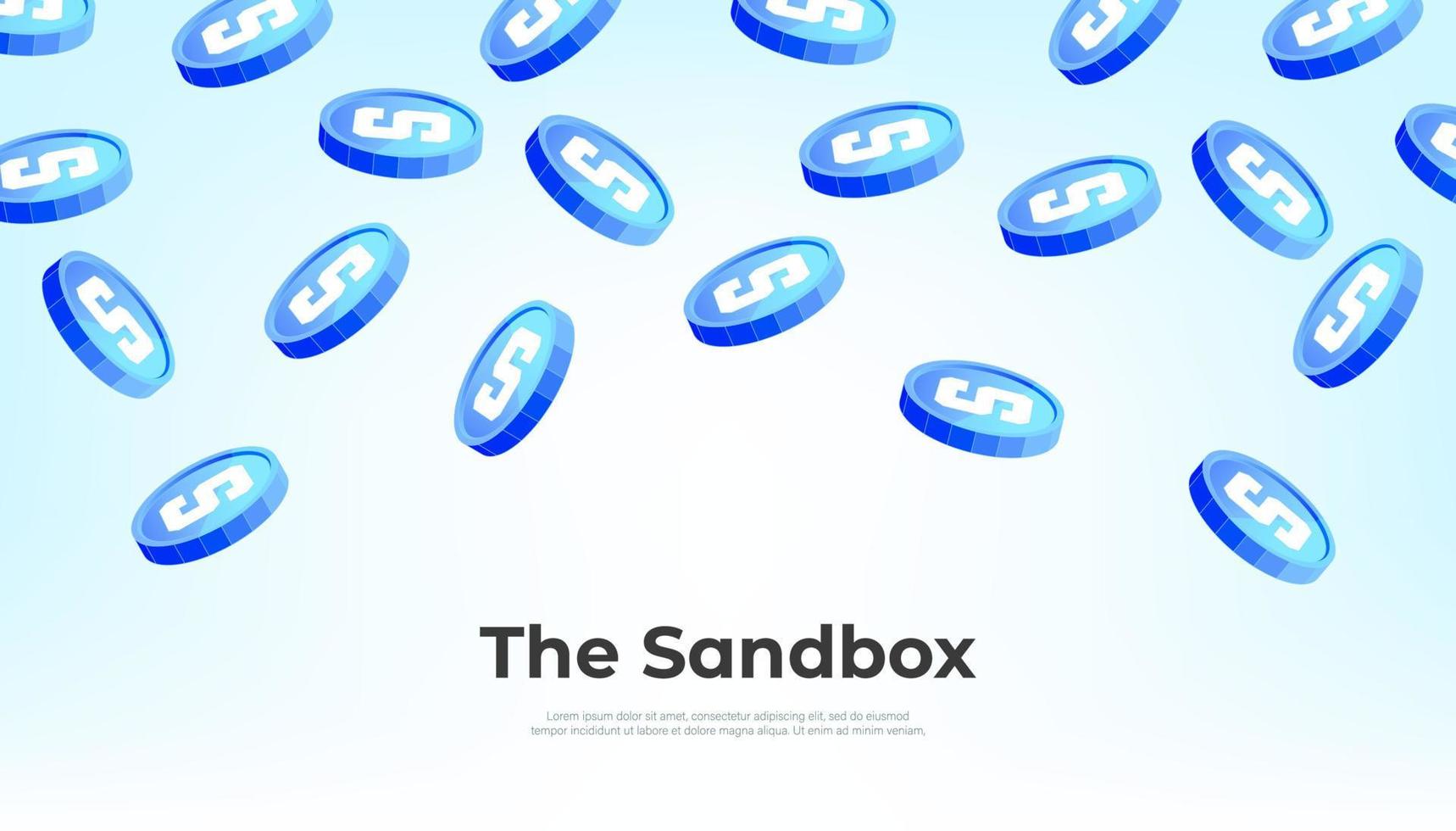 The Sandbox coin falling from the sky. SAND cryptocurrency concept banner background. vector