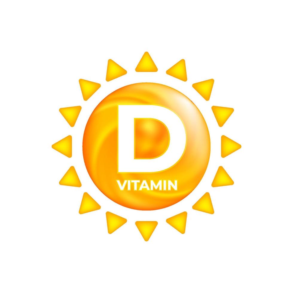 vitamina d en el icono del sol, suplemento y fuente de nutrición, elementos uv. vector