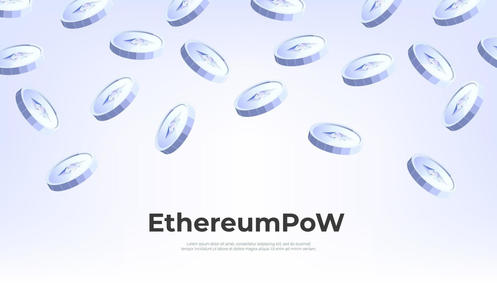 moneda ethereumpow cayendo del cielo. Fondo de banner de concepto de criptomoneda ethw. vector