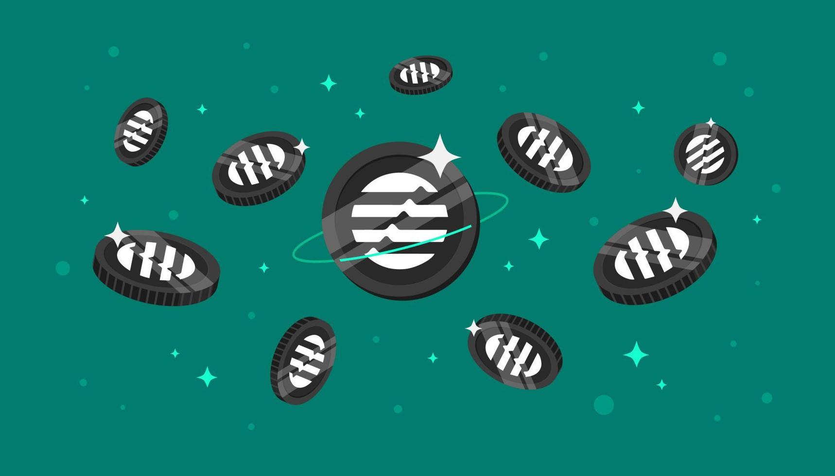 Aptos coins falling from the sky. APT cryptocurrency concept banner background. vector
