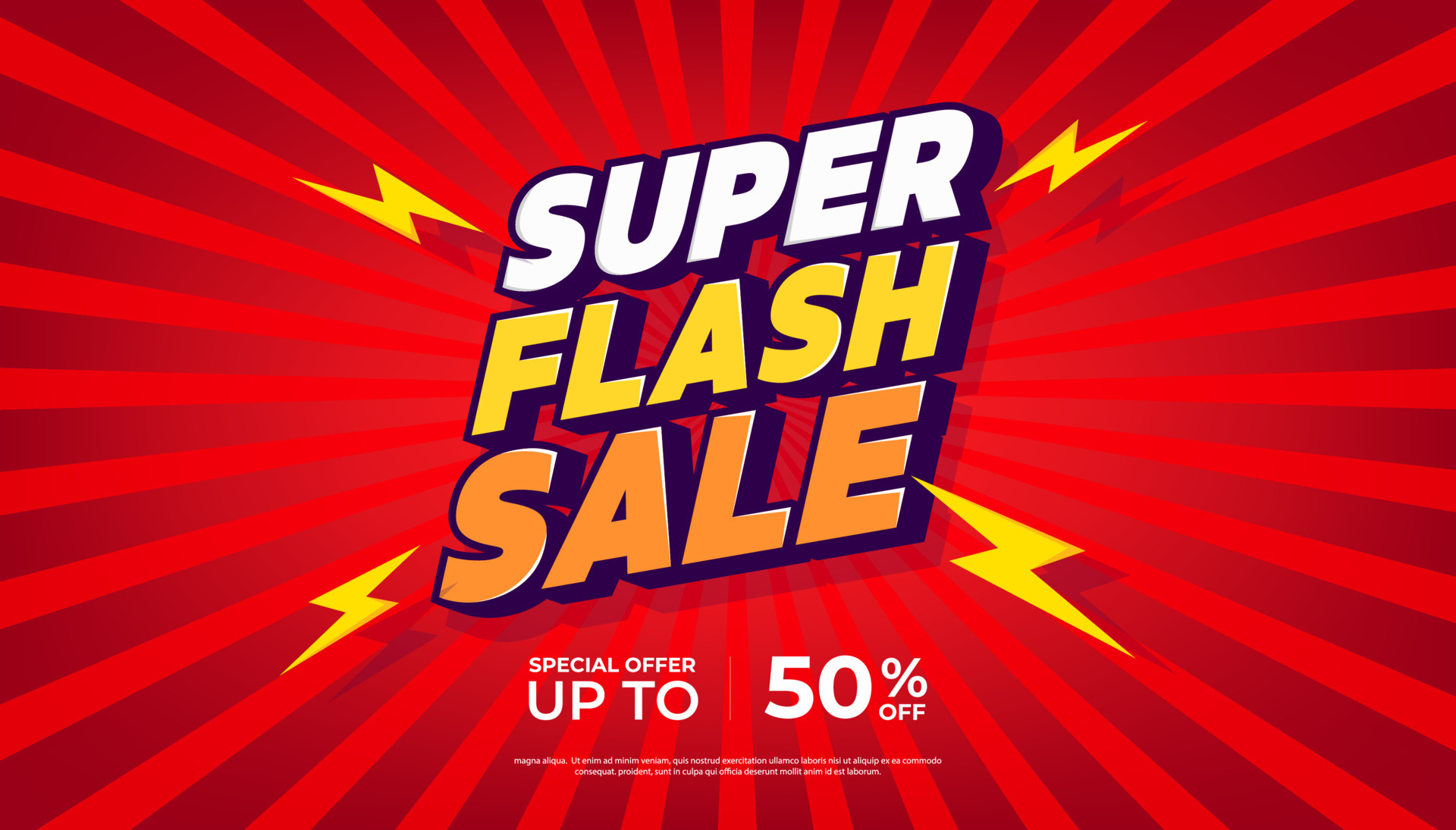 Super flash sale banner template design. Big sale event on red