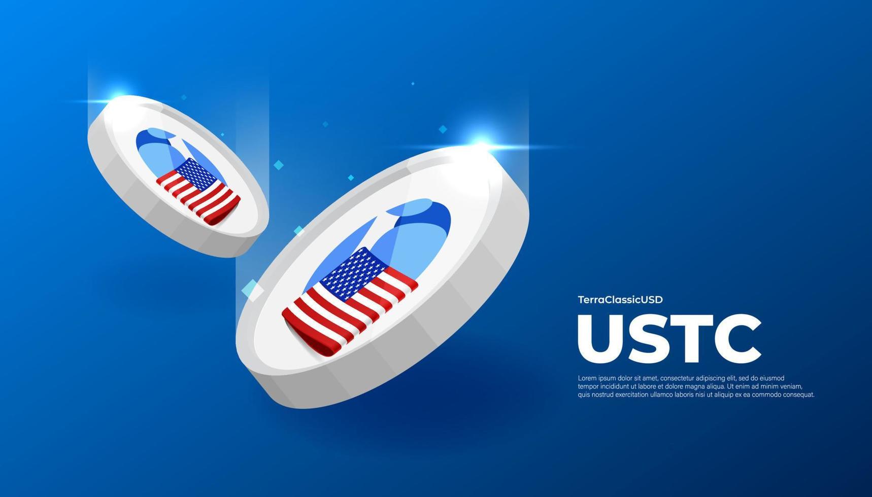 TerraClassicUSD USTC coin cryptocurrency concept banner. vector