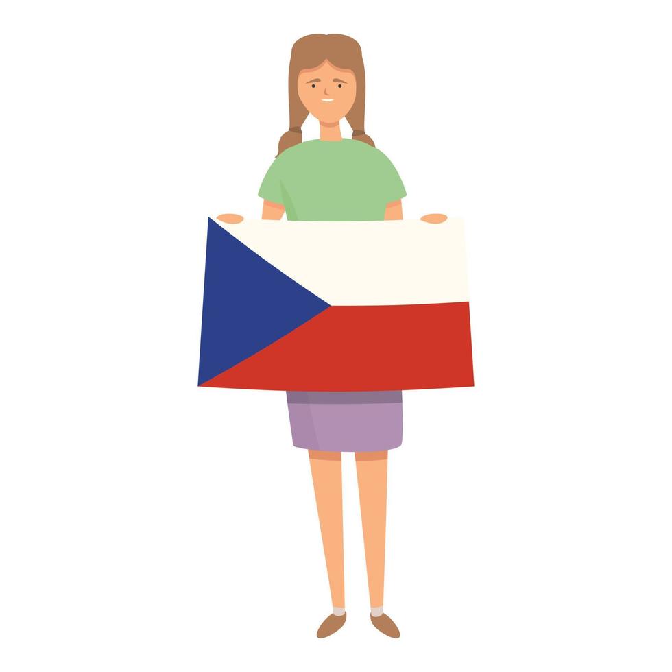 Girl with Czech flag icon cartoon vector. Child girl vector
