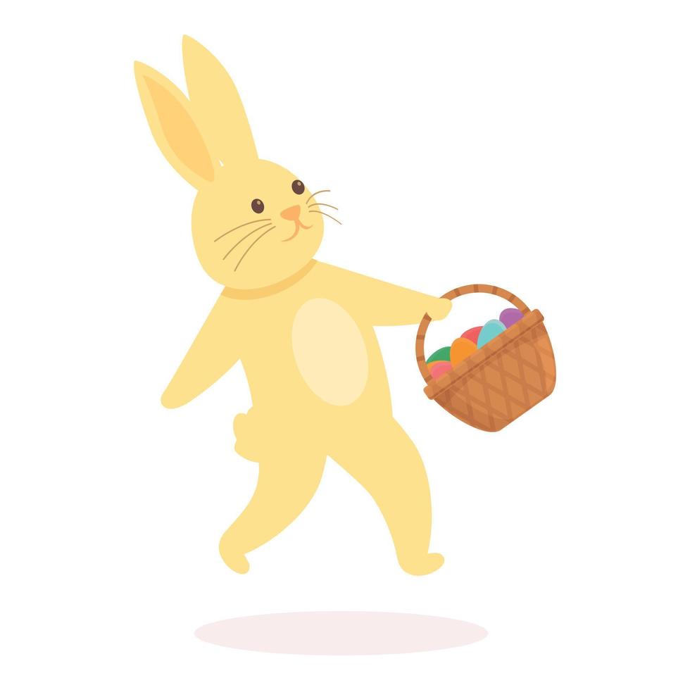 vector de dibujos animados de icono de cesta de huevos de regalo. Conejo de Pascua