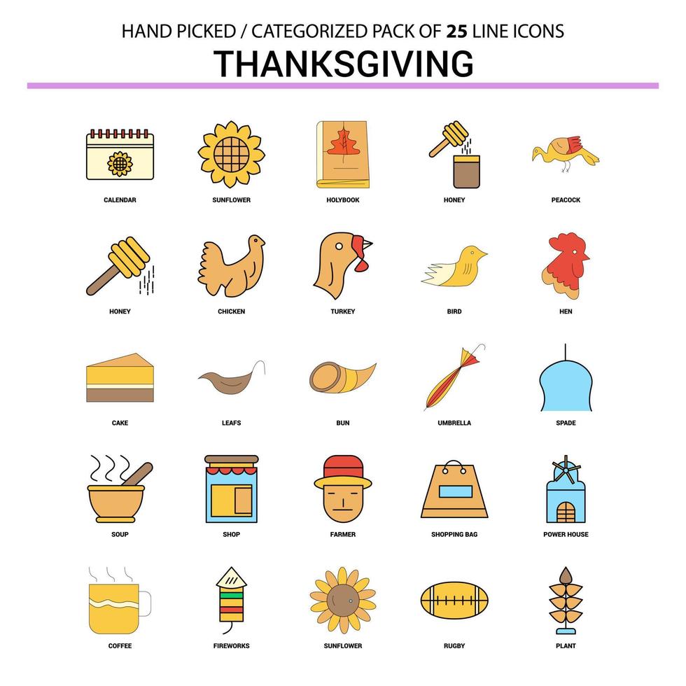 Thanksgiving Flat Line Icon Set Business Concept Icons Design vector