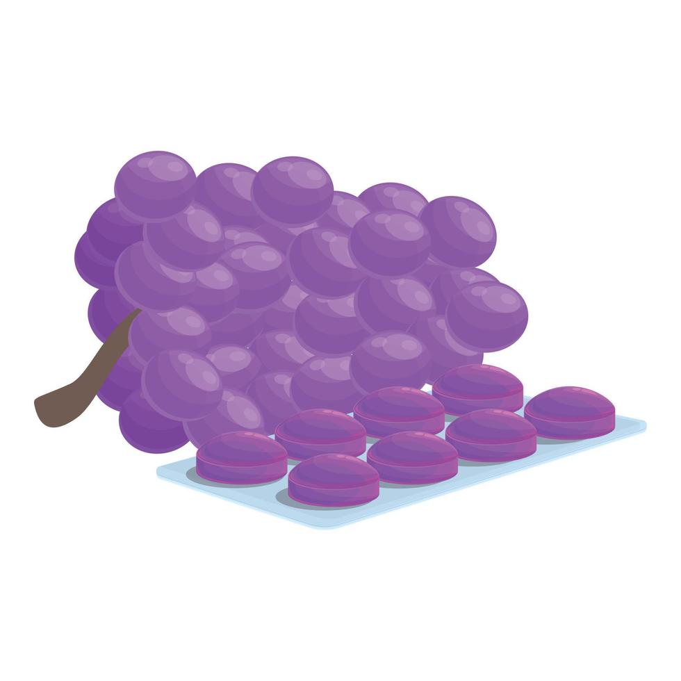Grapes cough drops icon, cartoon style vector