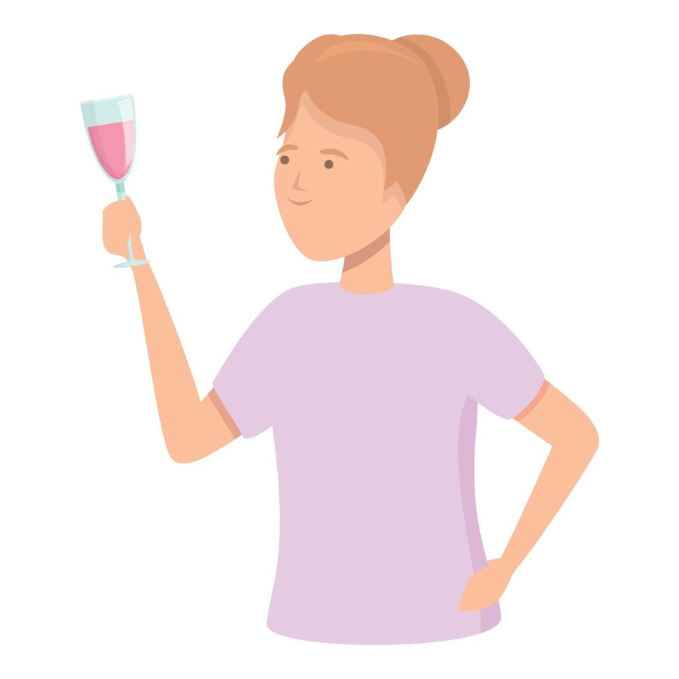 Woman drink icon cartoon vector. Glass wine vector