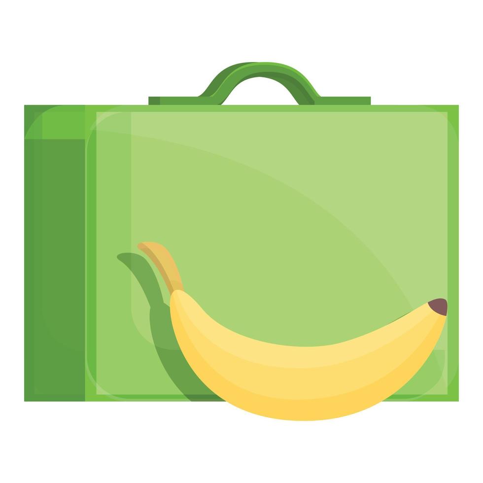 School breakfast banana box icon, cartoon style vector