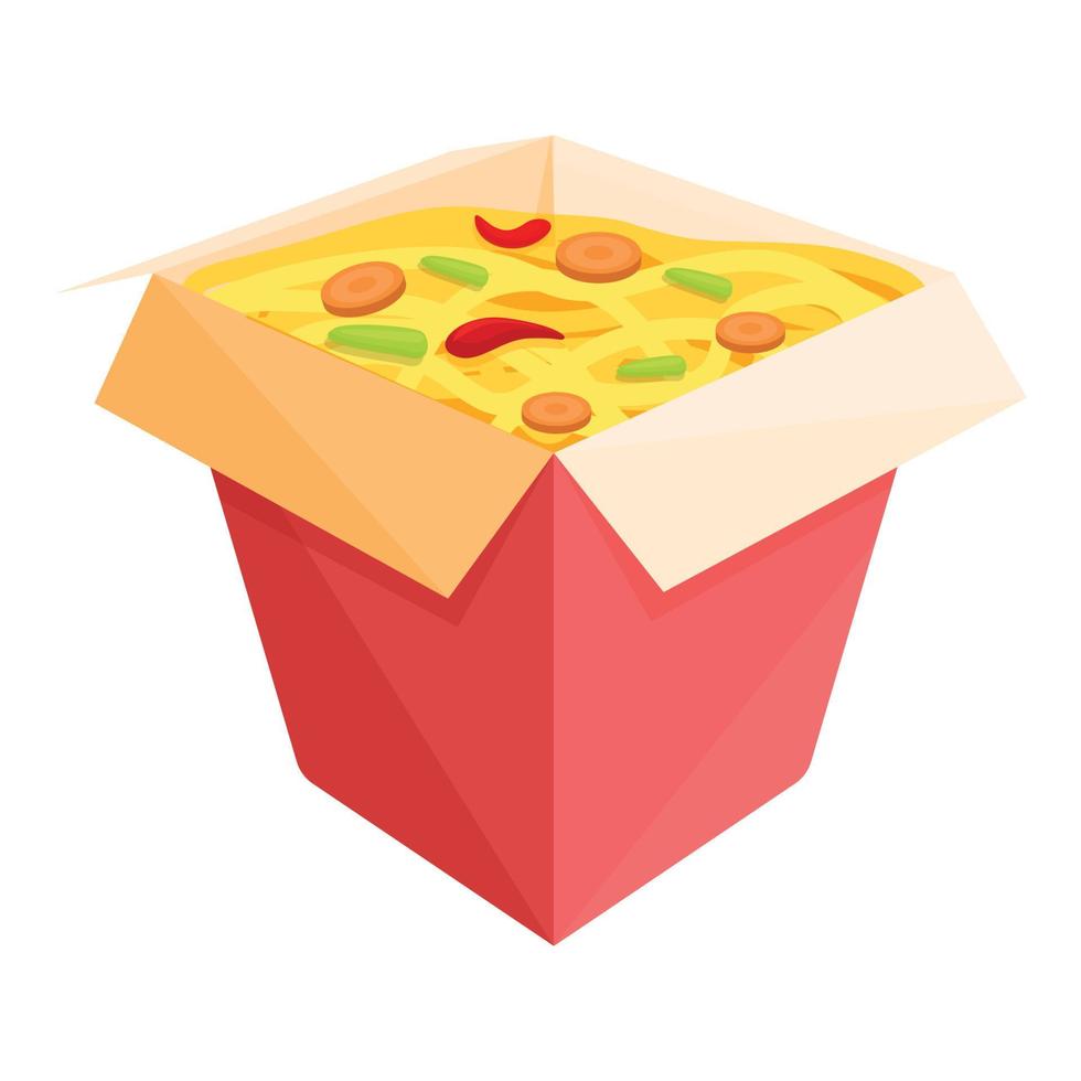 icono de caja de entrega de comida wok, estilo de dibujos animados vector