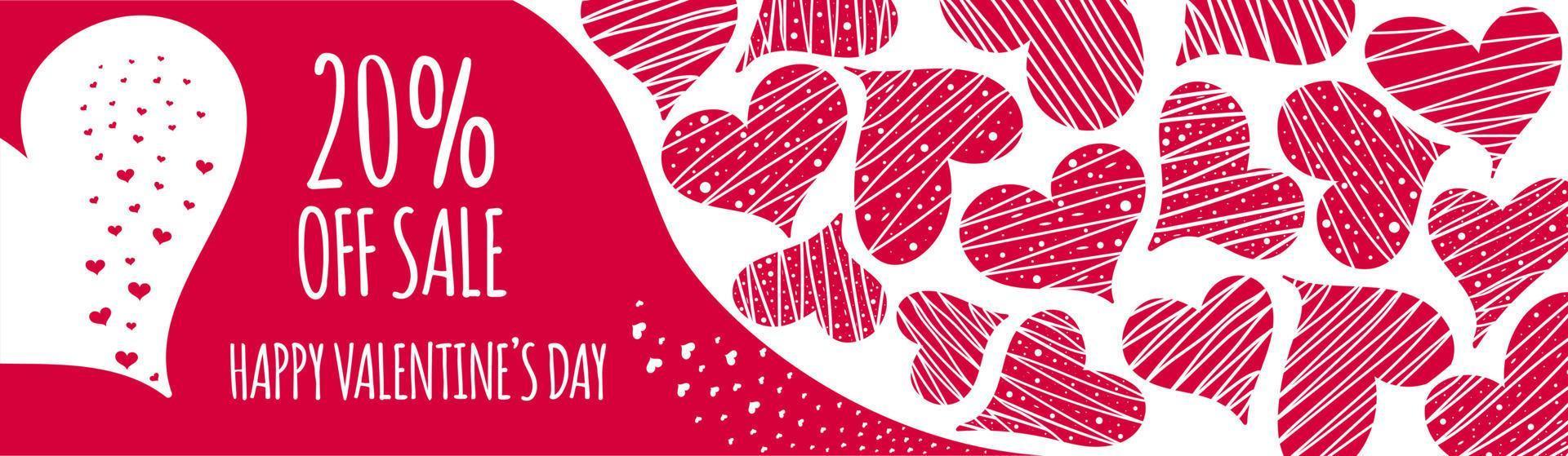 Valentine's Day Sale. Banner or poster with many pink hearts. vector