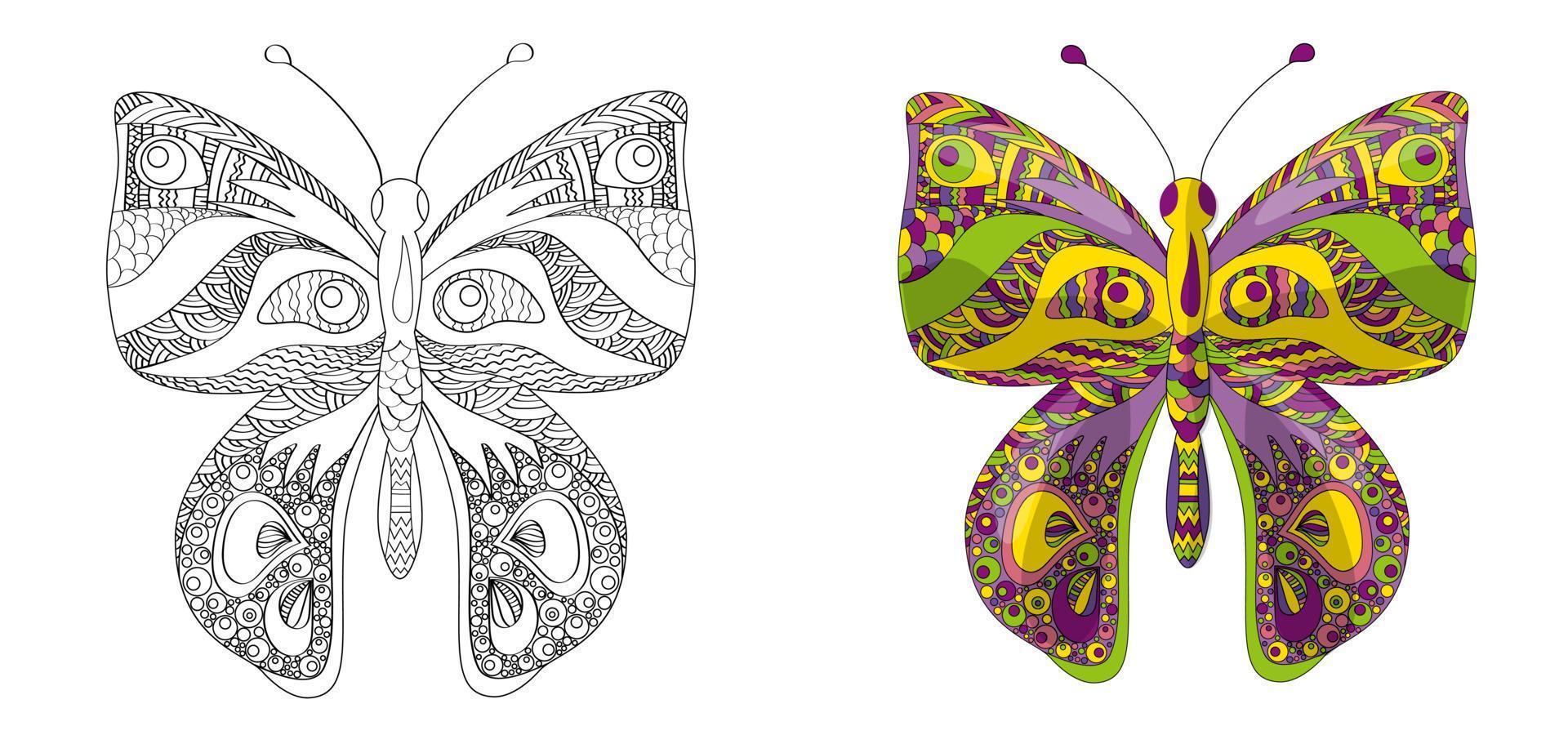 Set butterfly. Coloring page for adults antistress in zentangle. vector