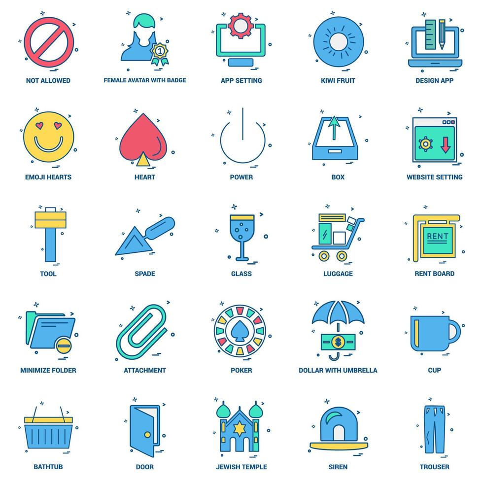 25 Business Concept Mix Flat Color Icon set vector