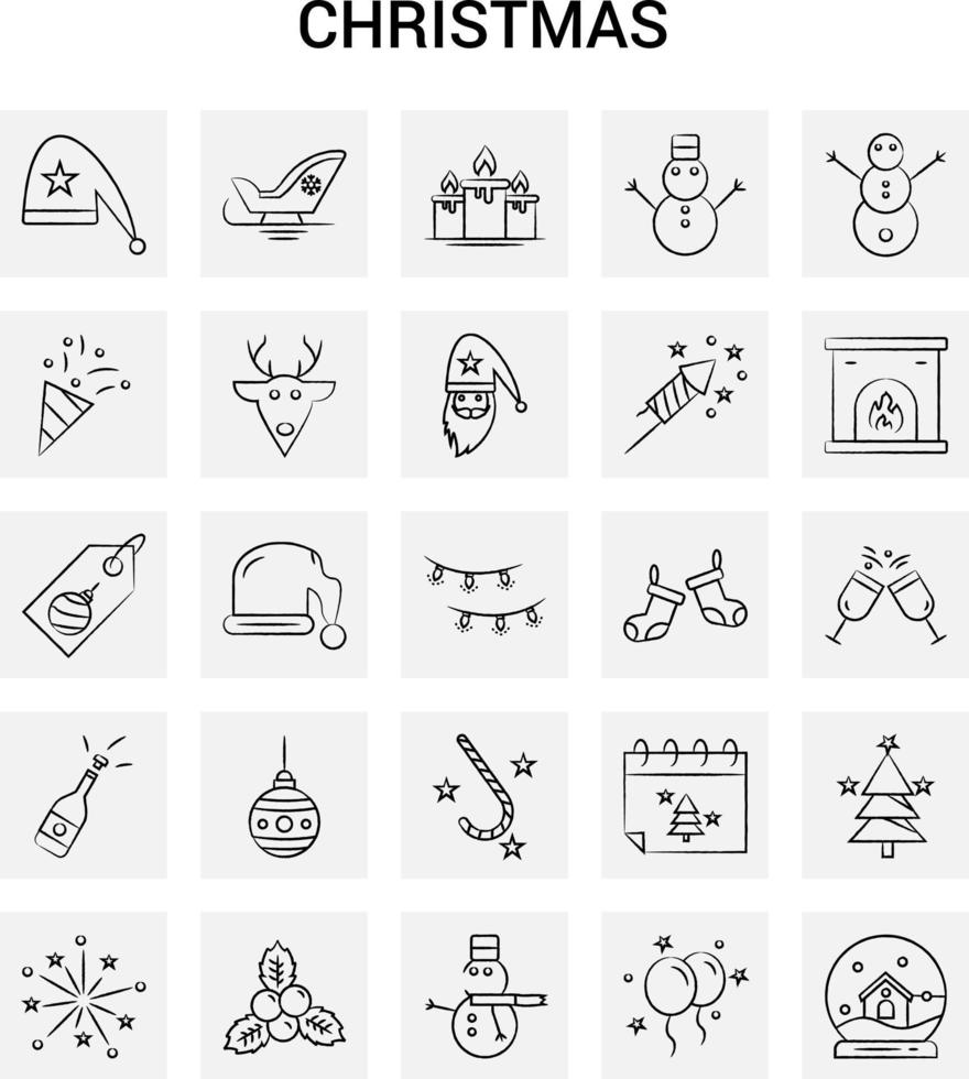 25 Hand Drawn Christmas icon set Gray Background Vector Doodle