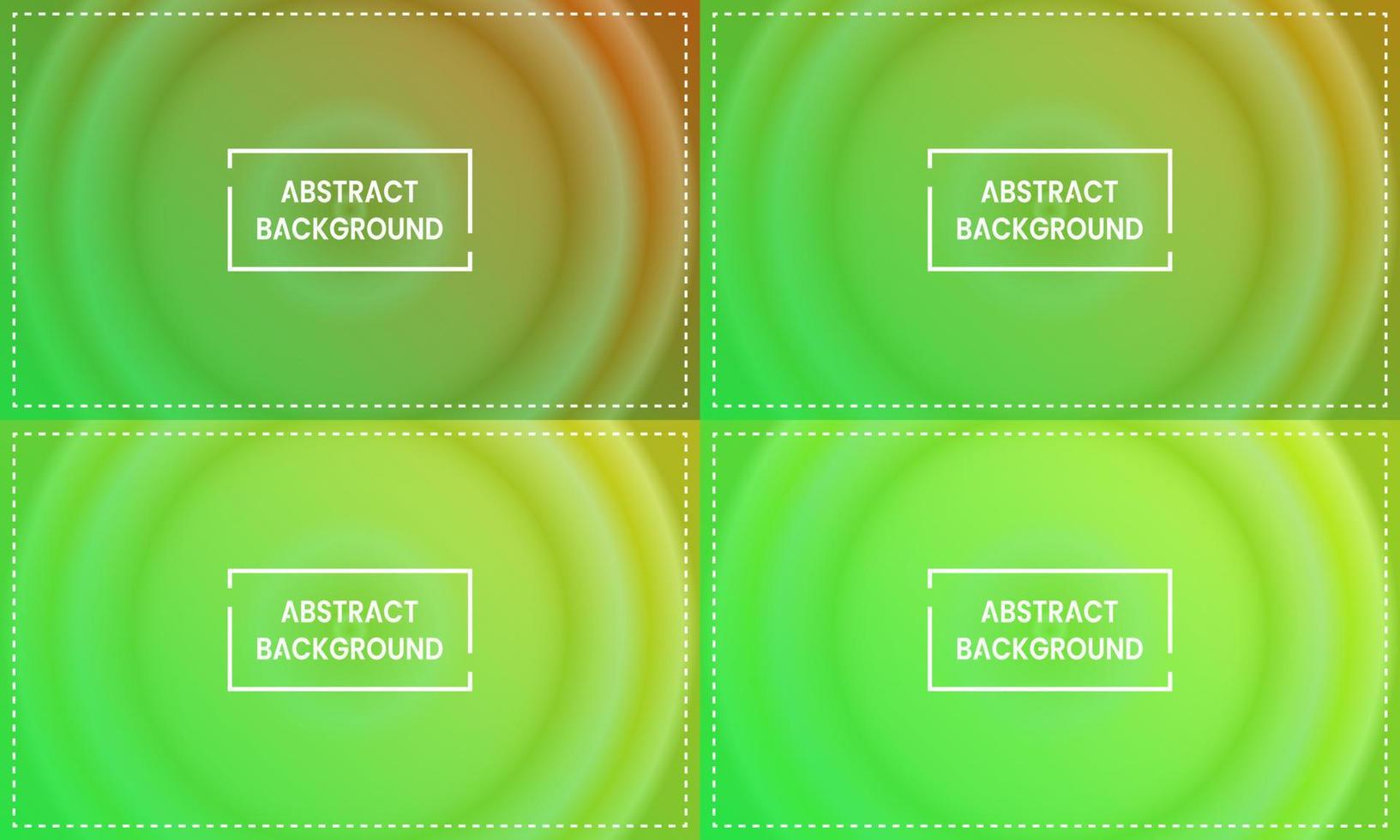 four sets of green radial gradient abstract background with frame. simple, modern and color design. orange, yellow and dark orange. use for homepage, backgdrop, wallpaper, poster, banner or flyer vector
