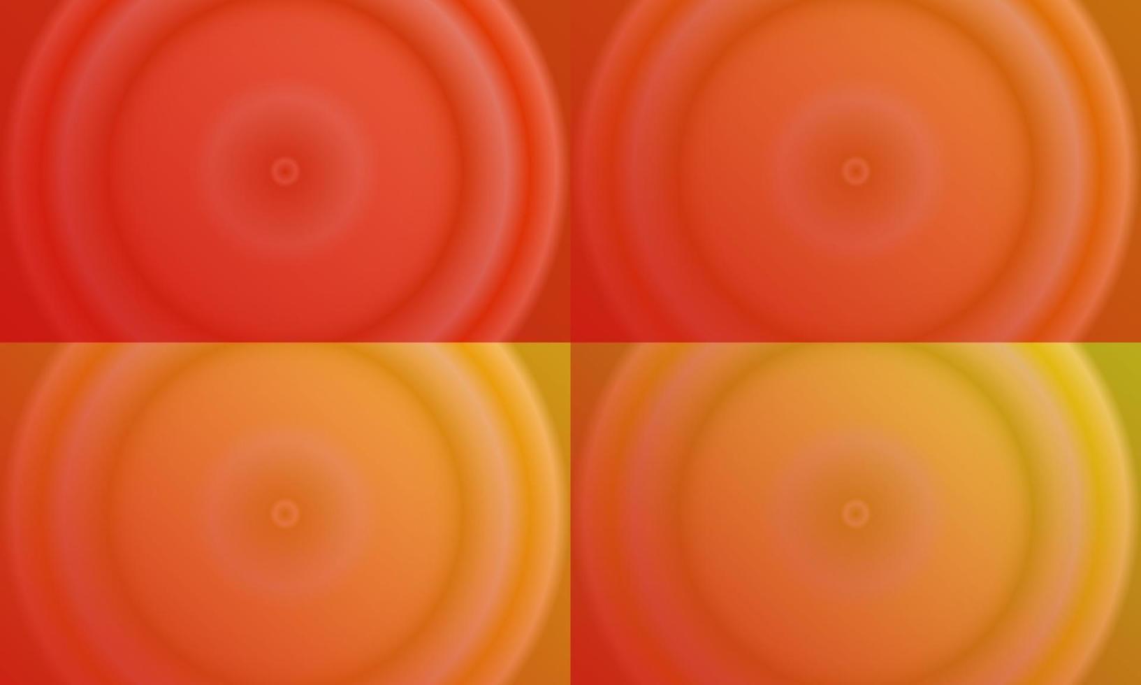 cuatro conjuntos de fondo abstracto degradado radial amarillo, naranja y rojo. estilo simple, minimalista, moderno y colorido. uso para página de inicio, backgdrop, papel tapiz, banner de portada o volante vector