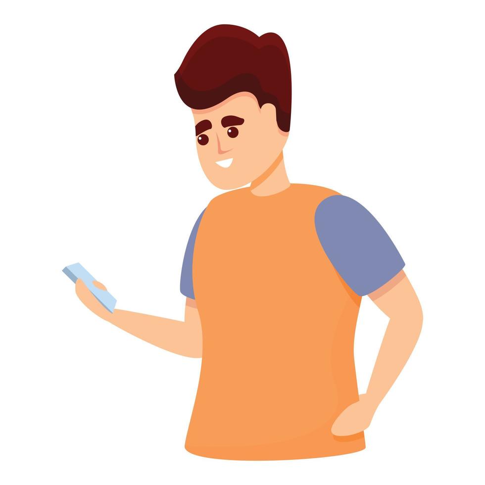 Boy messaging network icon, cartoon style vector