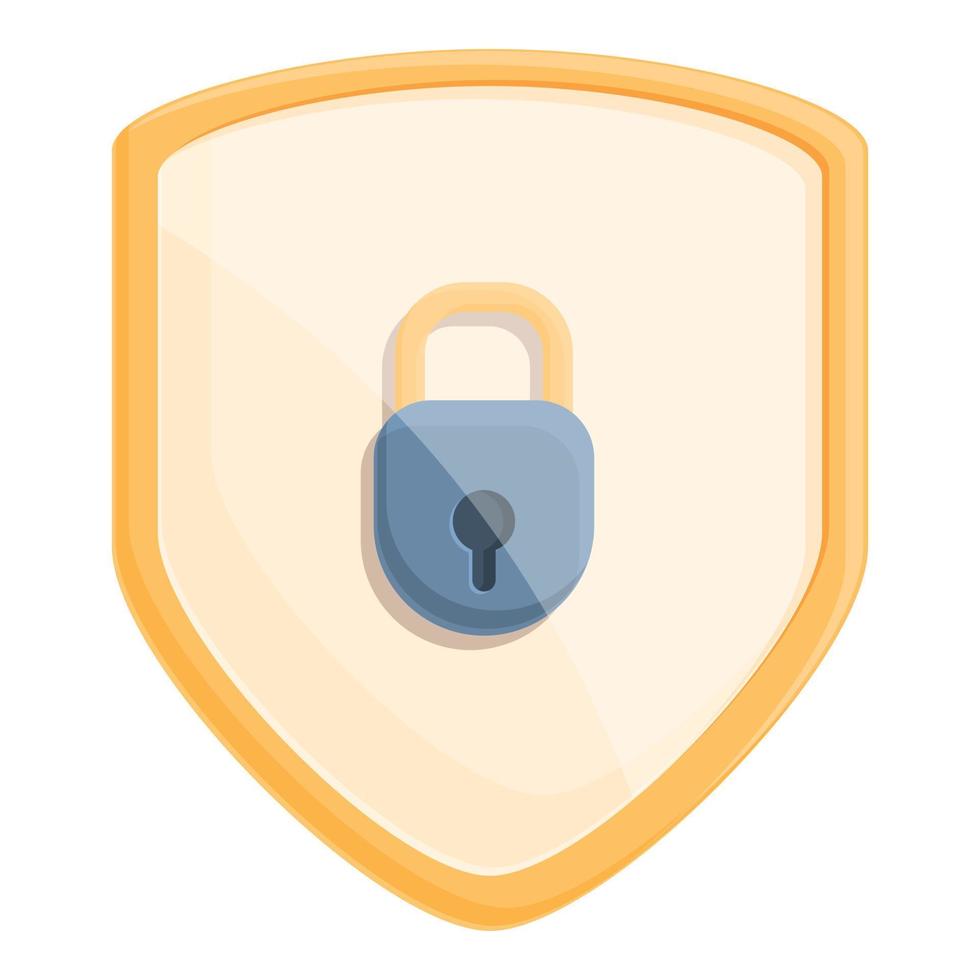 Shield password protection icon, cartoon style vector