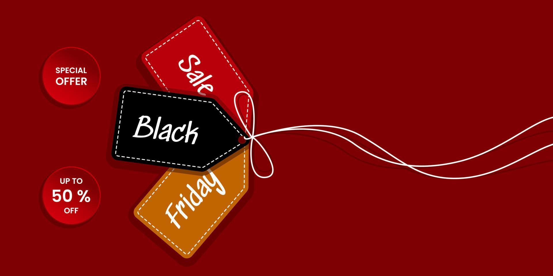 Black Friday promotion banner template. Simple design with red background, white typography and price tag. Use for flyer, banner, promotion, advertising, web, social and ads vector