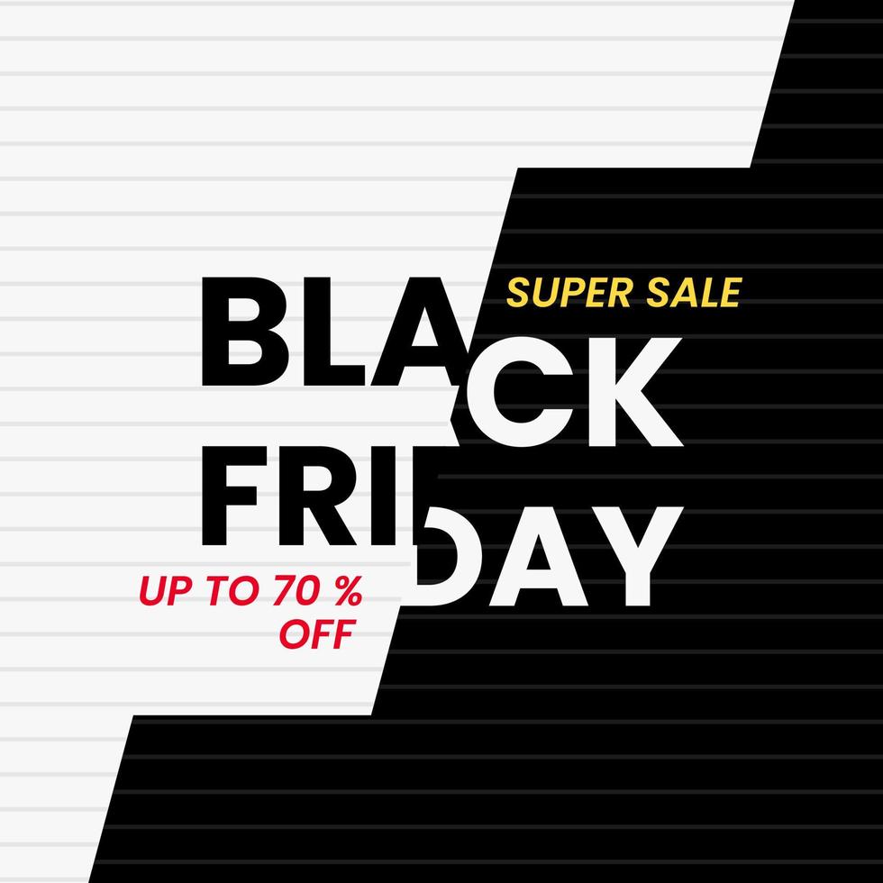 black friday design template with black and white background, typography and lines pattern. simple, minimal and modern style. use for flyer, banner, promotion, advertising, web, social and ads vector