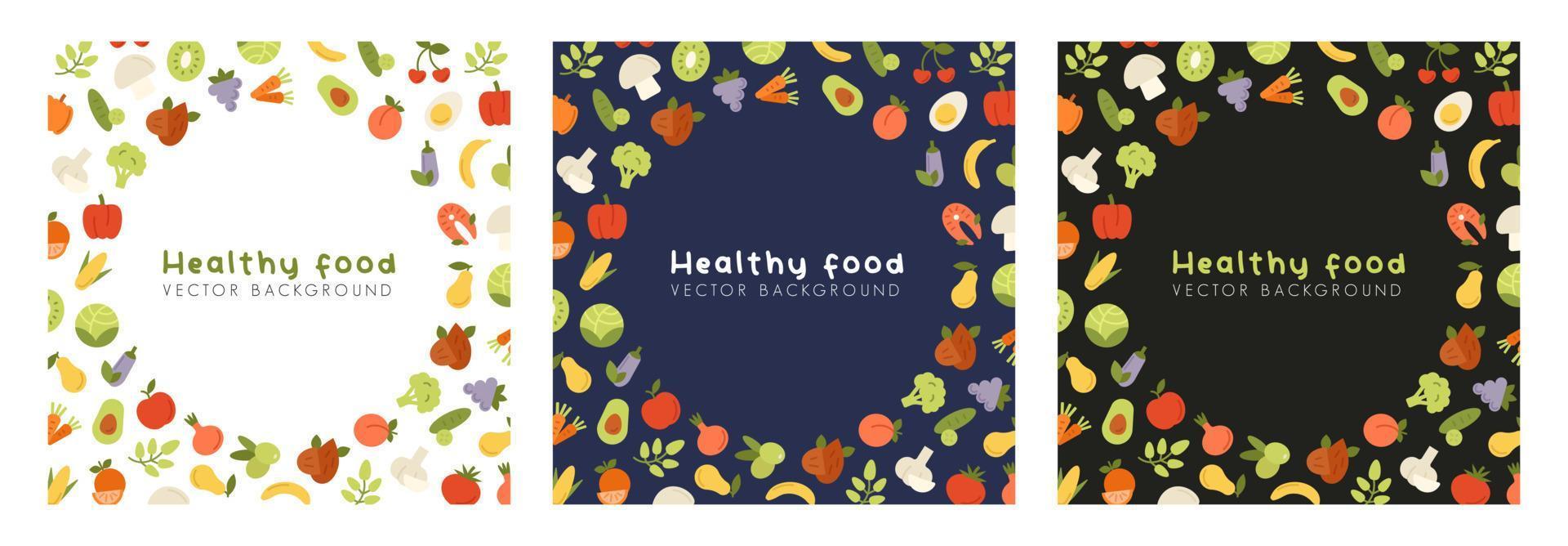 Set of healthy food backgrounds vector