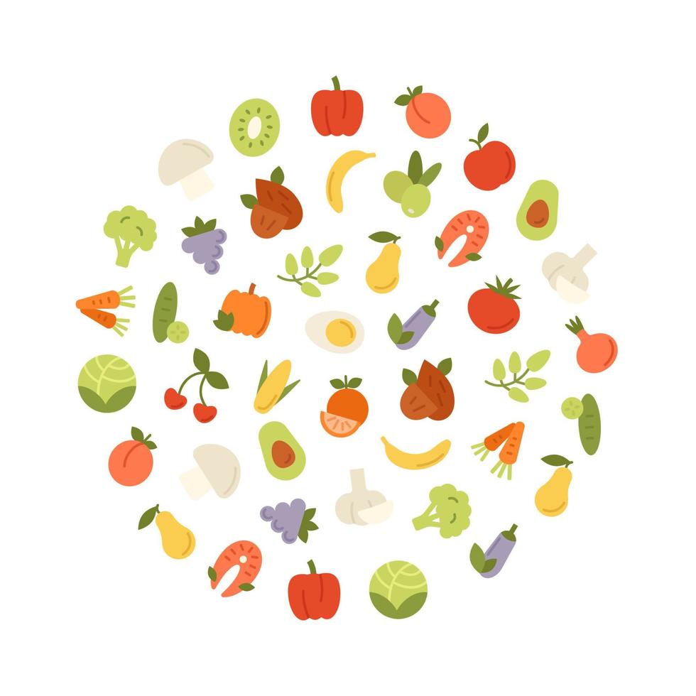 Healthy food flat icons in circle vector