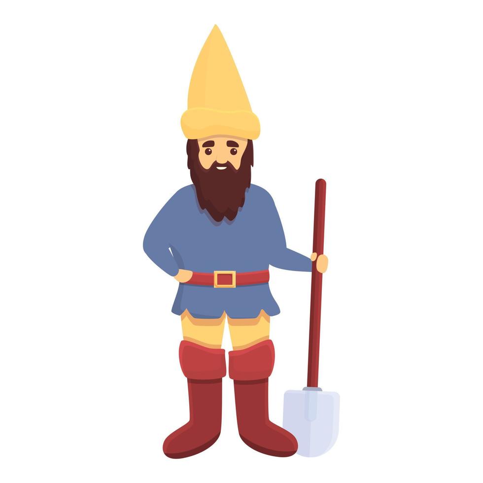Garden gnome with shovel icon, cartoon style vector