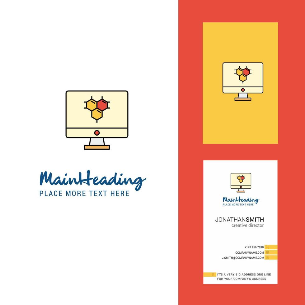 logotipo creativo de pantalla de computadora y vector de diseño vertical de tarjeta de visita