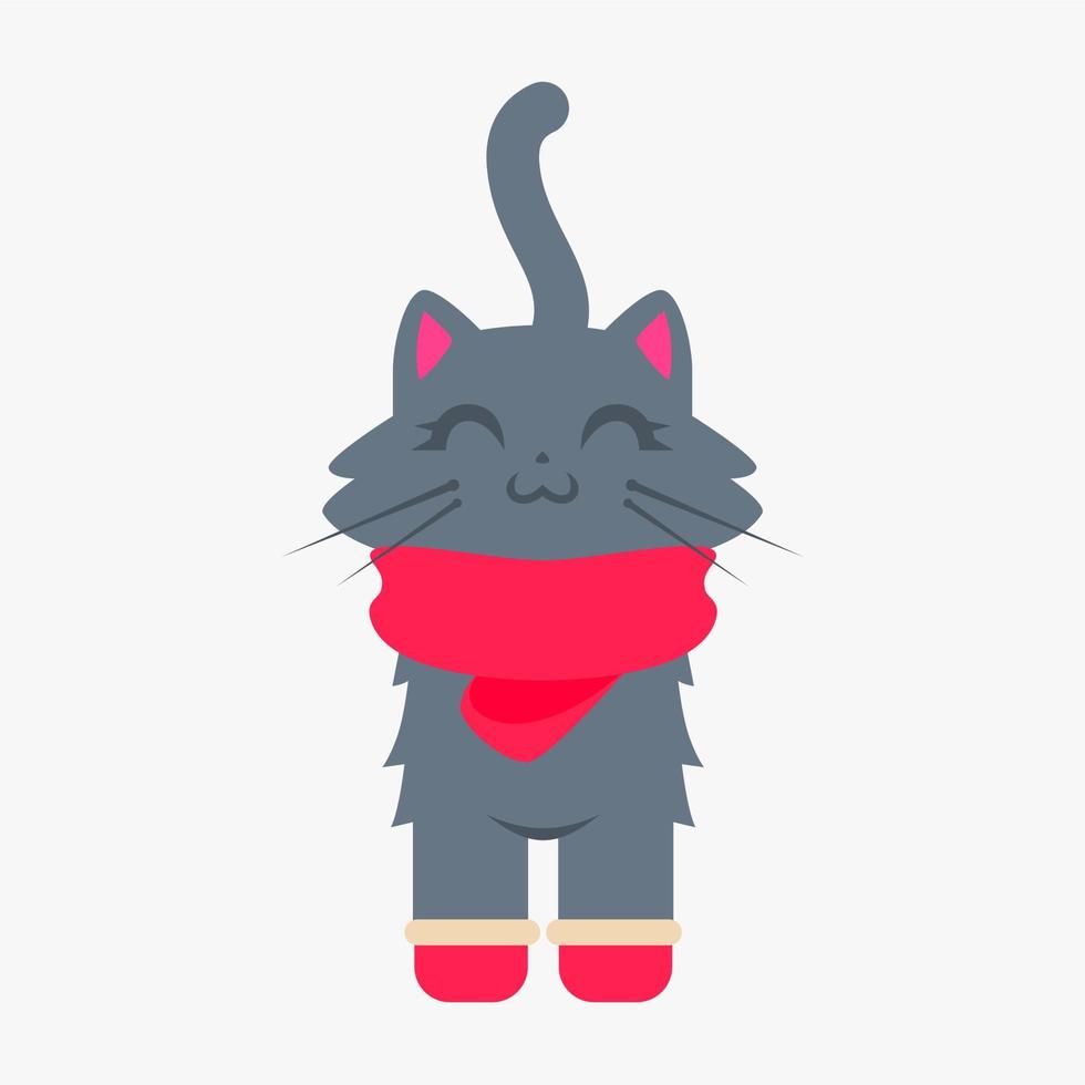 vector illustration of a kitten with a christmas scarf and socks