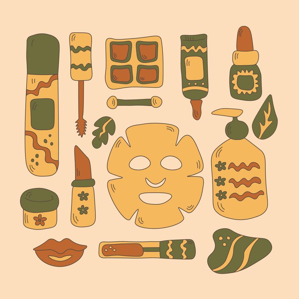 conjunto de garabatos de cosméticos orgánicos vector