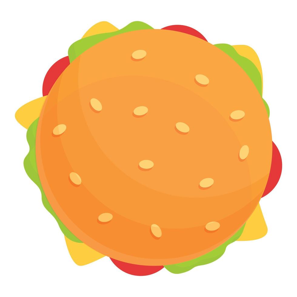Top view burger icon, cartoon style vector